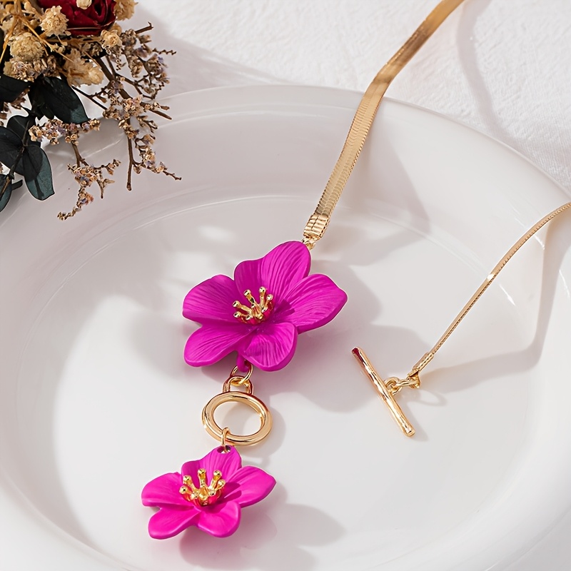 Golden Tone Double Floral Pendant Necklace
